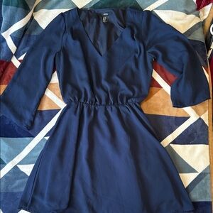 Forever 21 Women’s Navy Blue V Neck 3/4 Sleeve Dress Small Party Formal